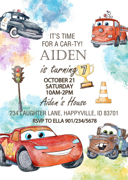 Cars Lightning McQueen customizable invitation template | Share or Print | boy | GW672