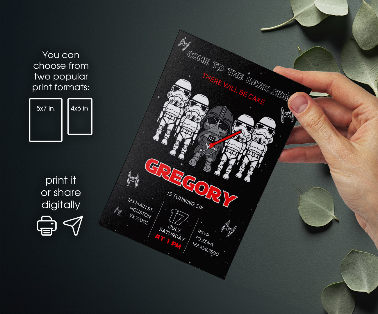 Star Wars Darth Vader customizable invitation template | Share or Print | boy | QQ331
