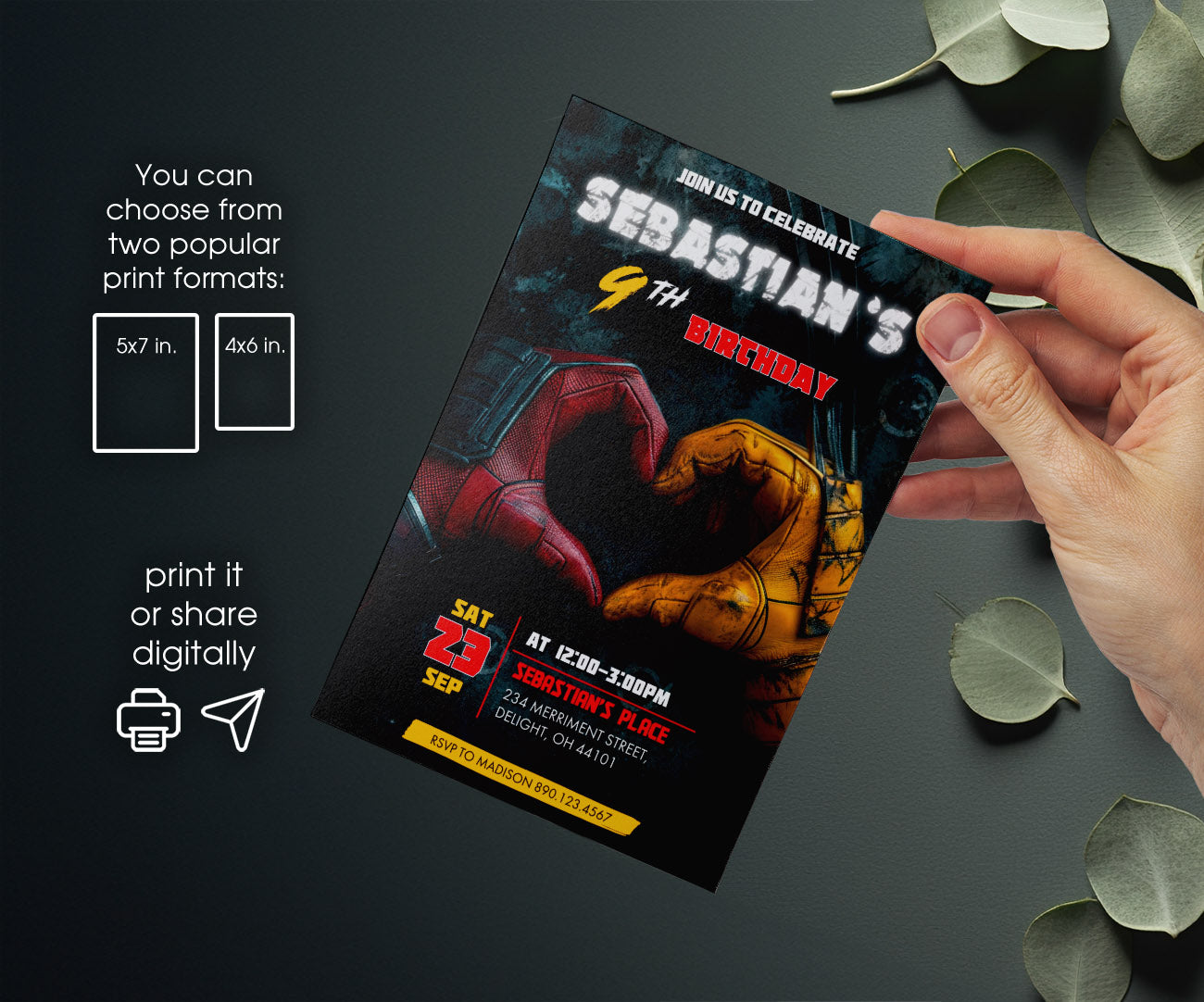 Deadpool Wolverine Marvel customizable invitation template | Share or Print | boy | ZY632