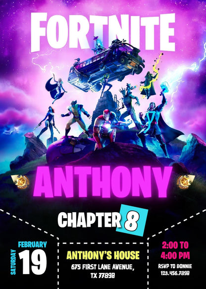 Fortnite Gamer customizable invitation template | Share or Print | boy | HS701