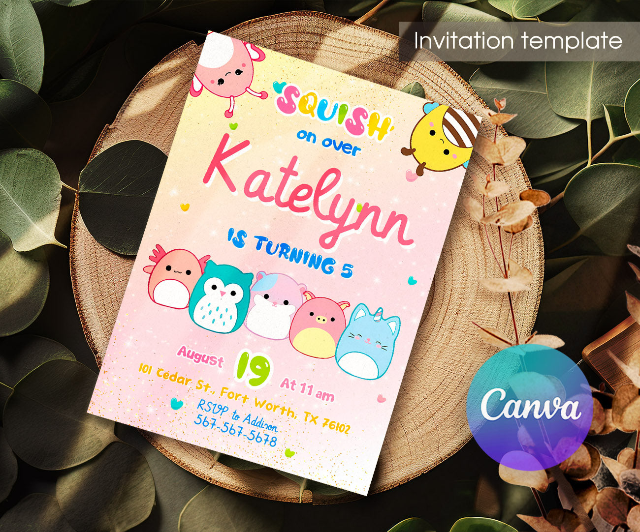 Squishmallows customizable invitation template | Share or Print | HO638