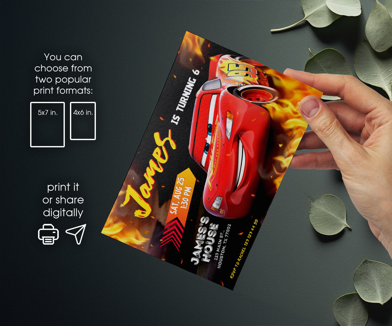 Cars Lightning McQueen customizable invitation template | Share or Print | boy | KK922