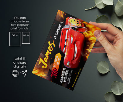 Cars Lightning McQueen customizable invitation template | Share or Print | boy | KK922