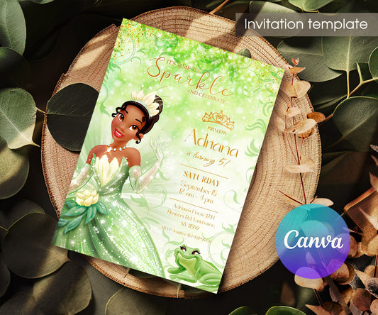 Tiana Frog Princess customizable invitation template | Share or Print | girl | PL139