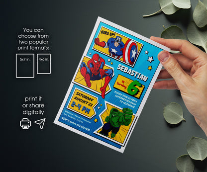 Avengers Marvel Superhero customizable invitation template | Share or Print | boy | IA253