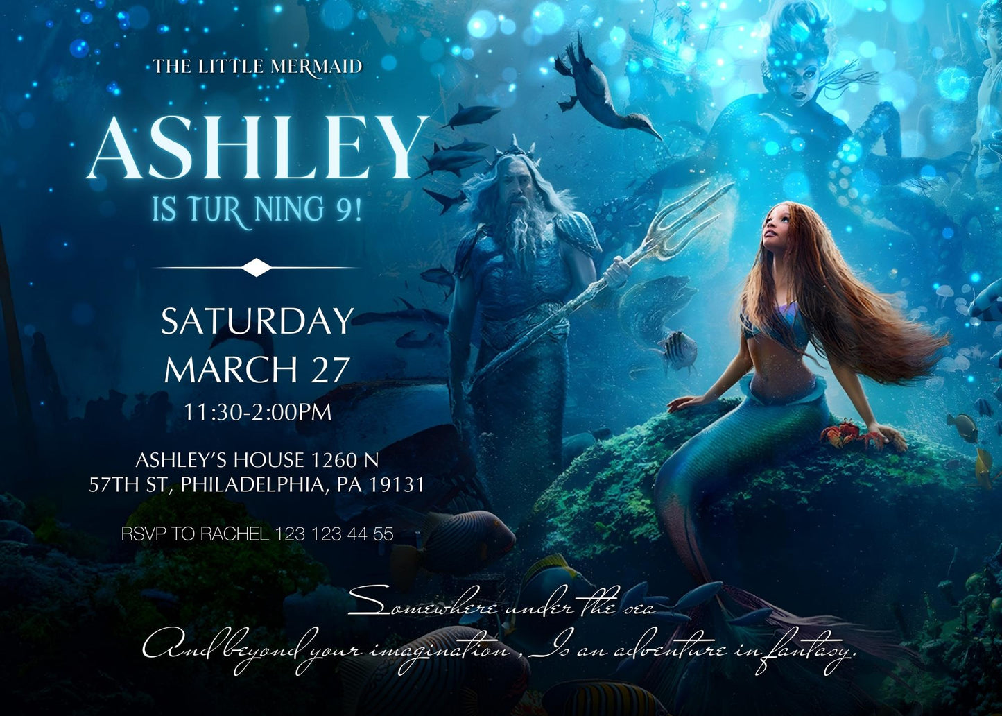 The Little Mermaid Ariel customizable invitation template | Share or Print | girl | YA684