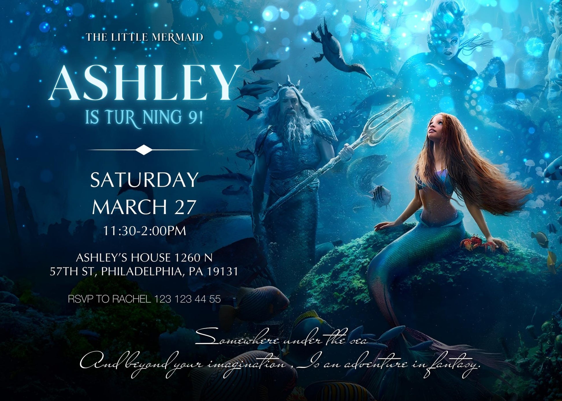 The Little Mermaid Ariel customizable invitation template | Share or Print | girl | YA684