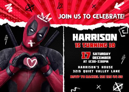 Deadpool Marvel customizable invitation template | Share or Print | boy | CX747