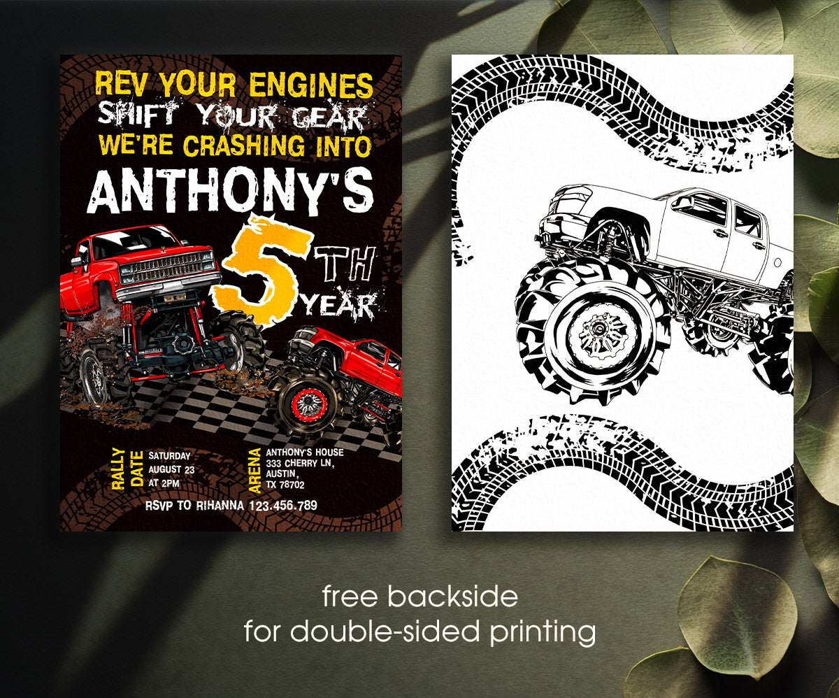 Monster Truck customizable invitation template | Share or Print | boy | DO356