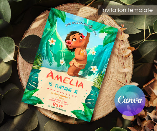 Moana Princess customizable invitation template | Share or Print | girl | HQ242