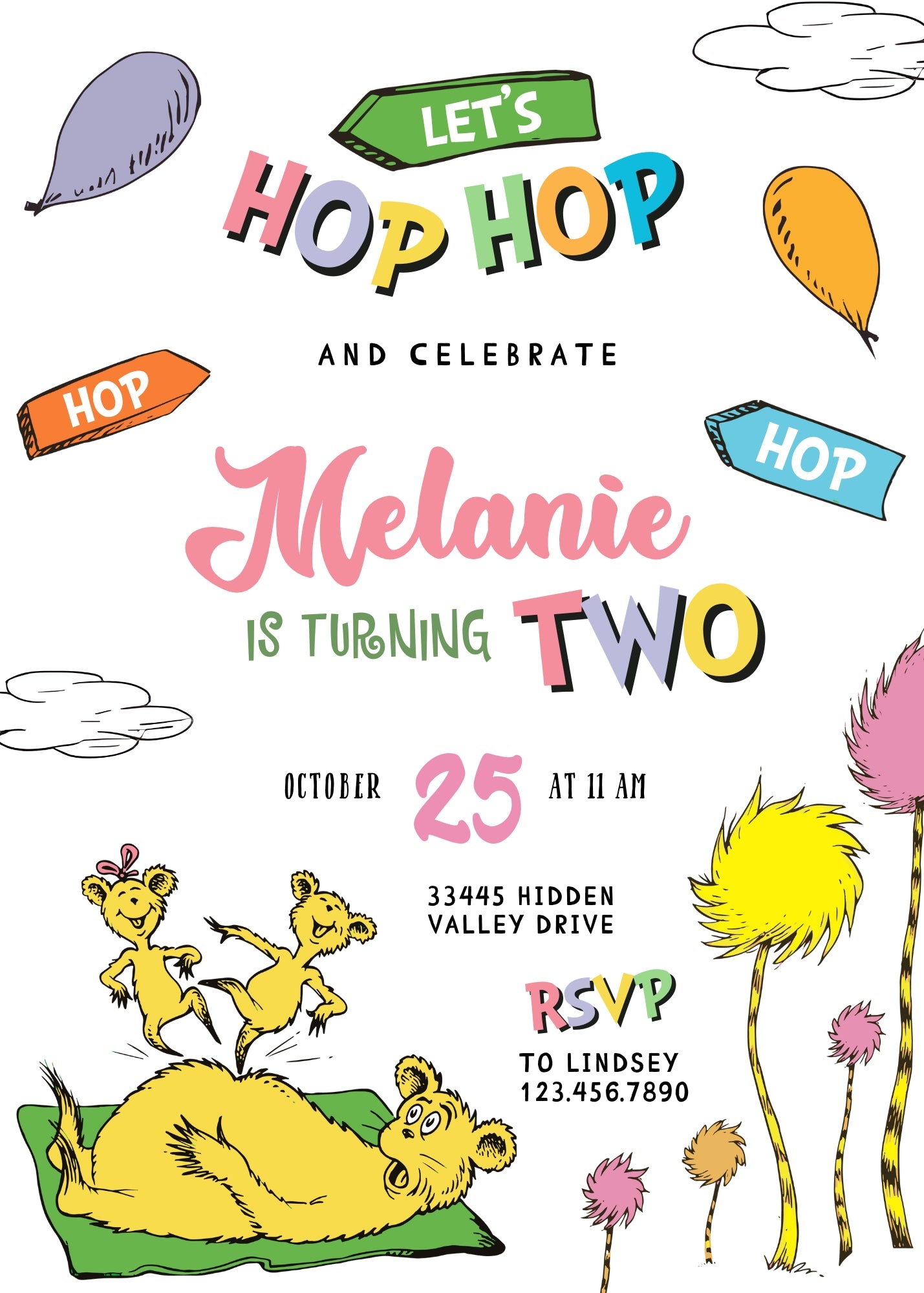 Dr Seuss Hop on Pop customizable invitation template | Share or Print | OB086