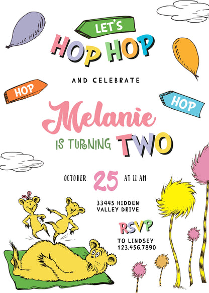 Dr Seuss Hop on Pop customizable invitation template | Share or Print | OB086