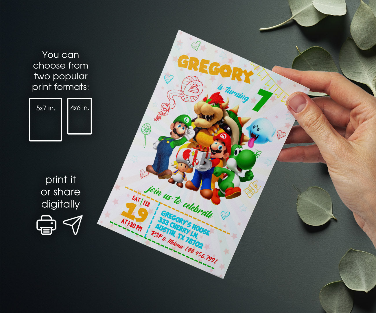 Super Mario Bros customizable invitation template | Share or Print | OZ981