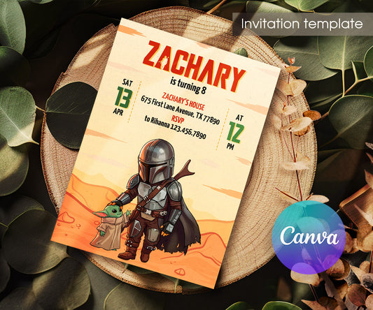 The Mandalorian Star Wars Grogu customizable invitation template | Share or Print | boy | IH528