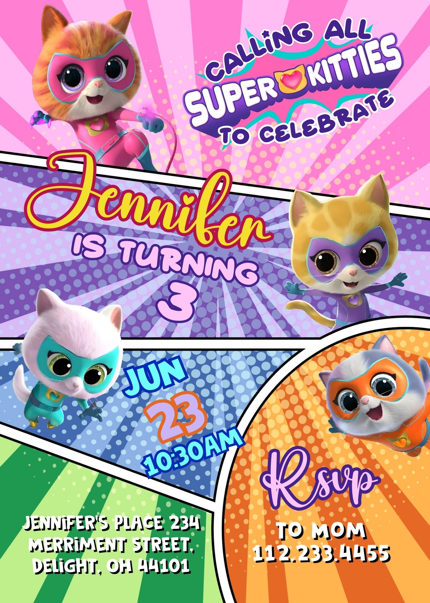 SuperKitties customizable invitation template | Share or Print | DB238