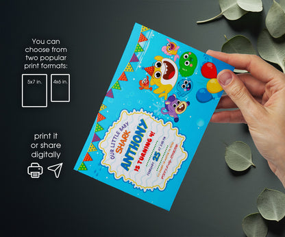 Baby Shark customizable invitation template | Share or Print | FL041