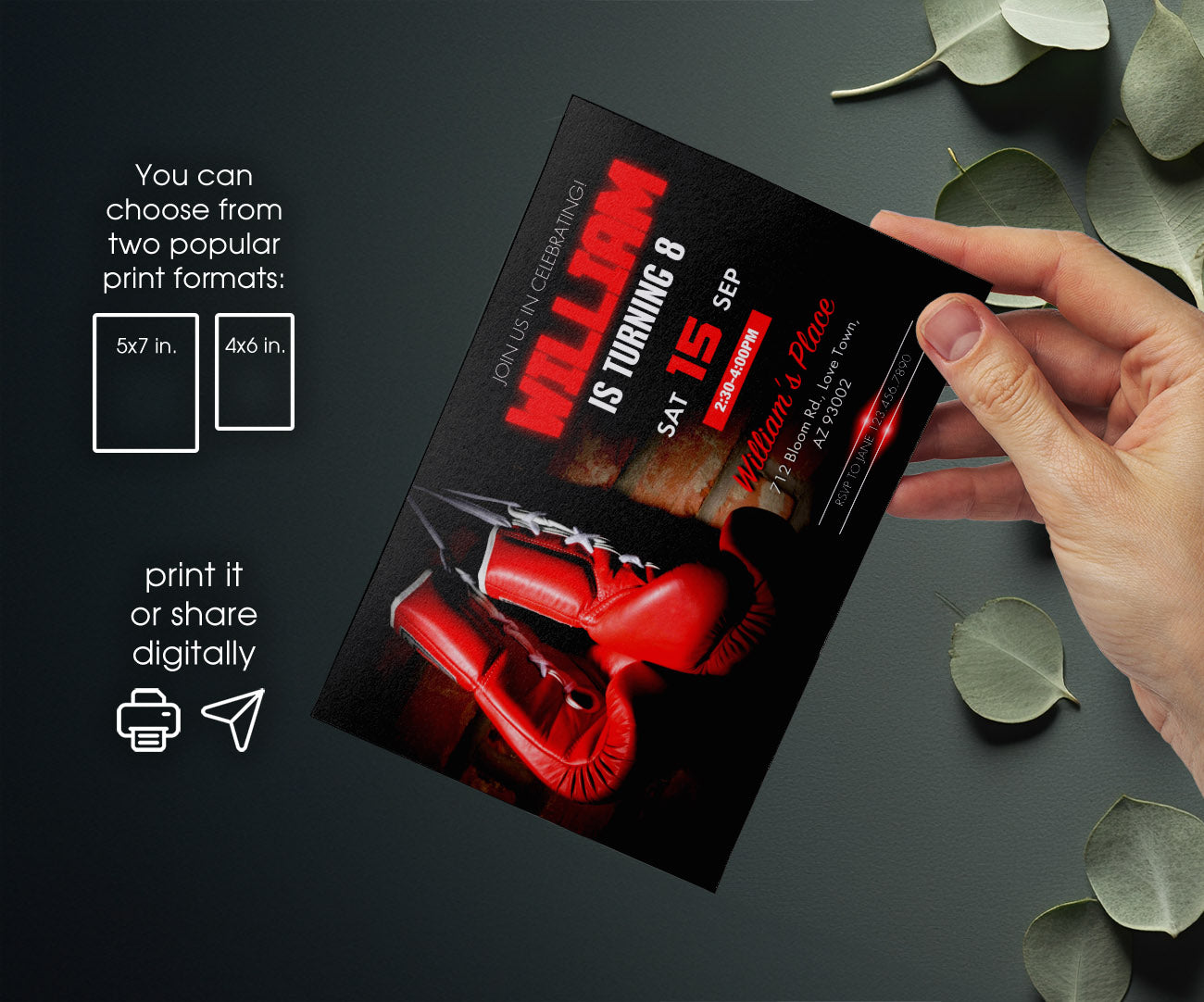 Boxing Fighter customizable invitation template | Share or Print | boy | WD063
