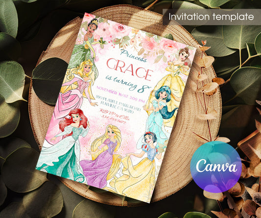 Disney Princess customizable invitation template | Share or Print | girl | PM624