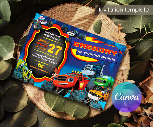 Blaze Monster Machines Trucks customizable invitation template | Share or Print | boy | WP690