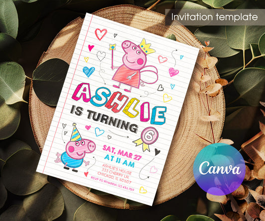 Peppa Pig customizable invitation template | Share or Print | girl | YX829