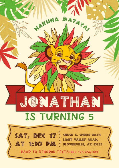 Lion King Simba customizable invitation template | Share or Print | FF251