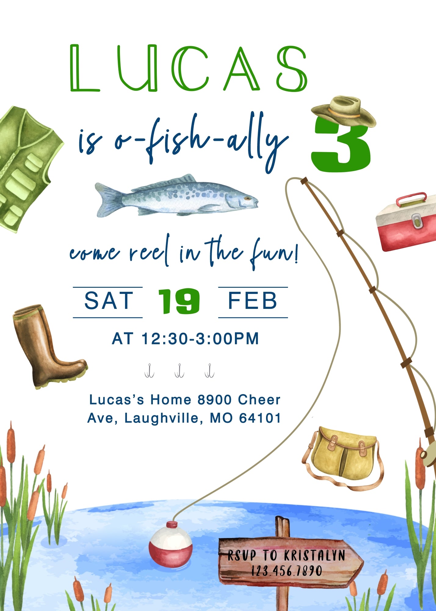 Fishing O-Fish-Ally customizable invitation template | Share or Print | SS477