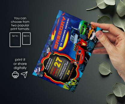 Blaze Monster Machines Trucks customizable invitation template | Share or Print | boy | WP690