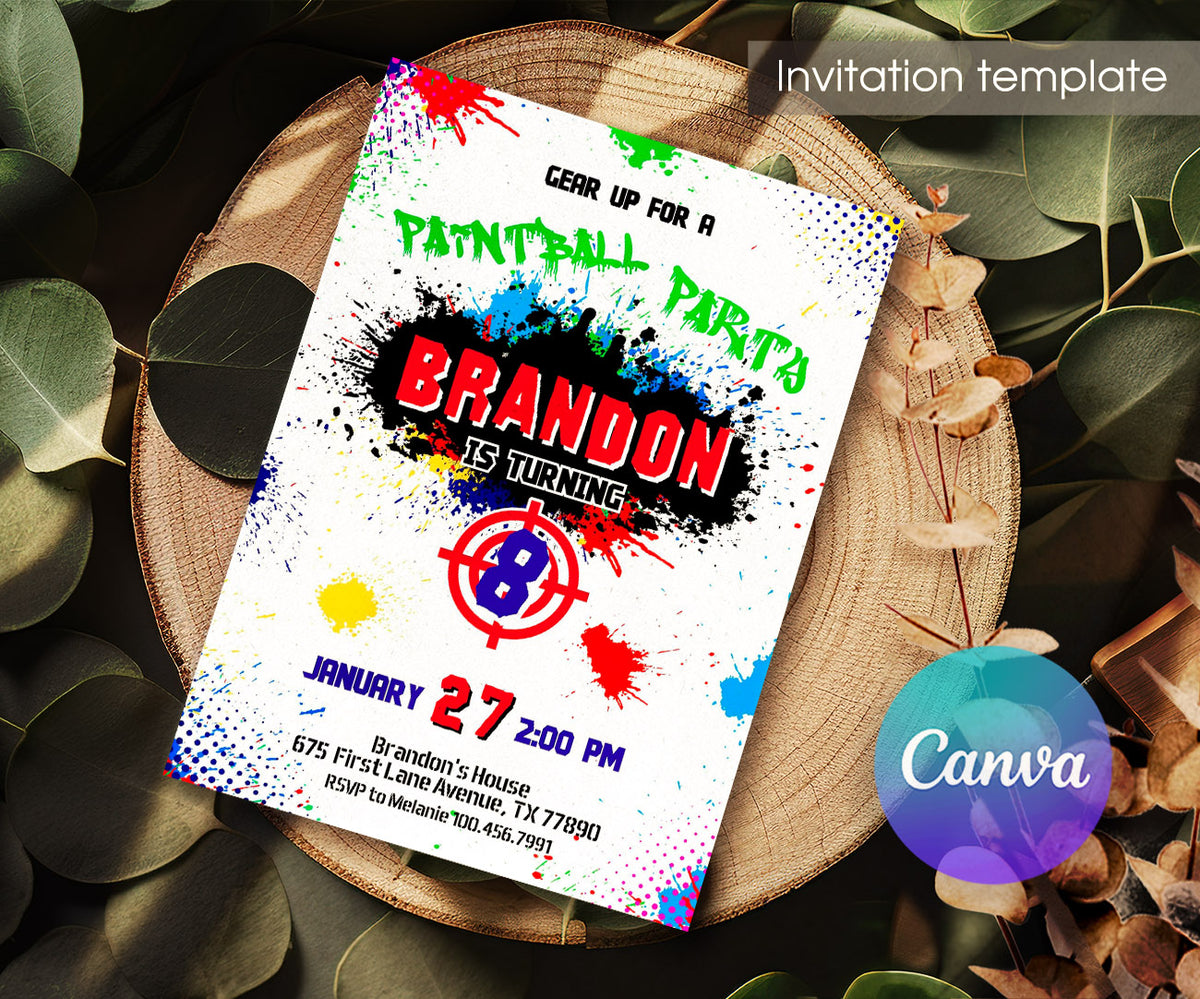 Paintball Airsoft battle customizable invitation template | Share or Print | boy | SP410