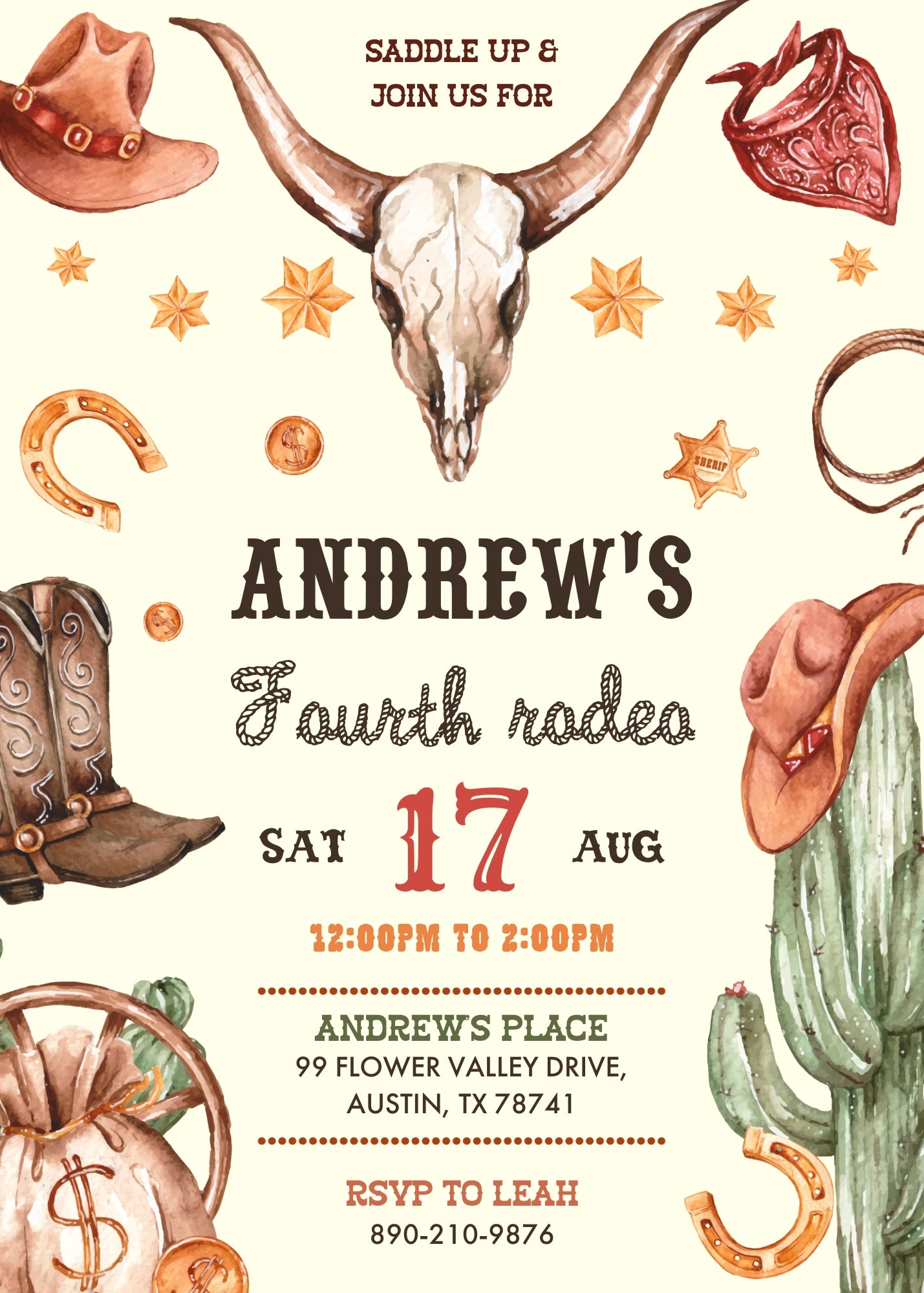 Cowboy Rodeo customizable invitation template | Share or Print | boy | UI155