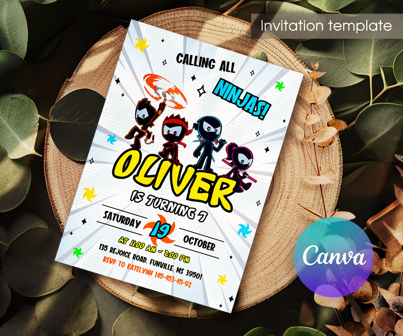 Ninja Kidz TV customizable invitation template | Share or Print | CM877