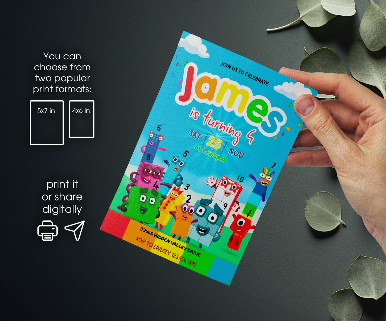 Numberblocks customizable invitation template | Share or Print | IR045