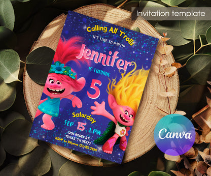 Trolls Poppy customizable invitation template | Share or Print | XM189