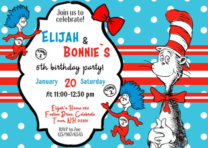 Dr Seuss The Cat in the Hat Twins customizable invitation template | Share or Print | IT925
