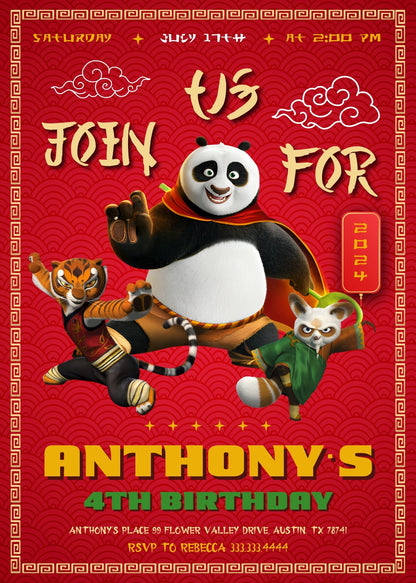 Kung Fu Panda Po customizable invitation template | Share or Print | YF062