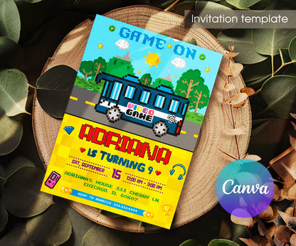 Video Game Bus Gamer customizable invitation template | Share or Print | boy | AG280
