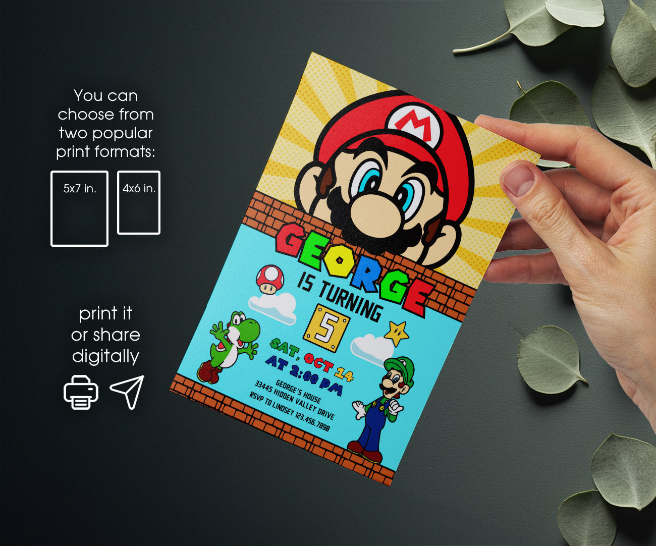 Super Mario Bros customizable invitation template | Share or Print | FY710