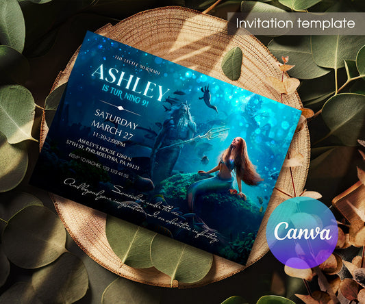 The Little Mermaid Ariel customizable invitation template | Share or Print | girl | YA684