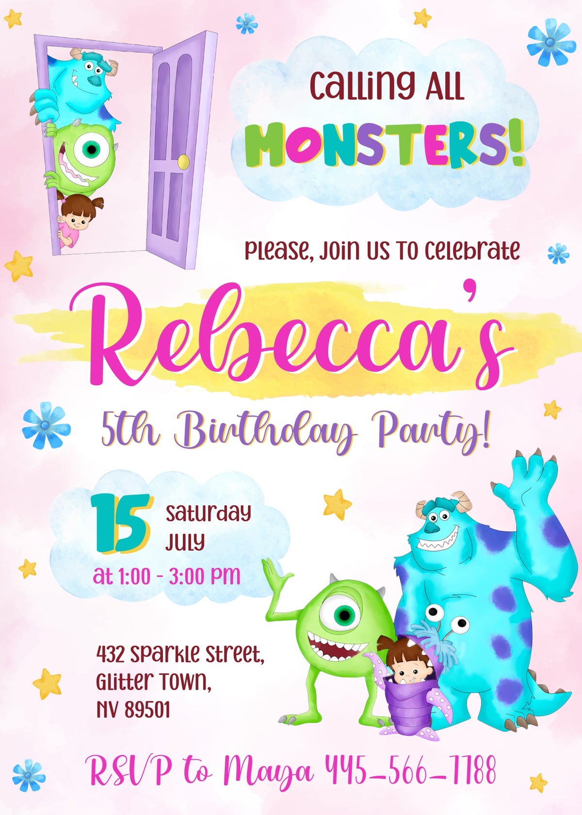Monsters, Inc. customizable invitation template | Share or Print | XB088