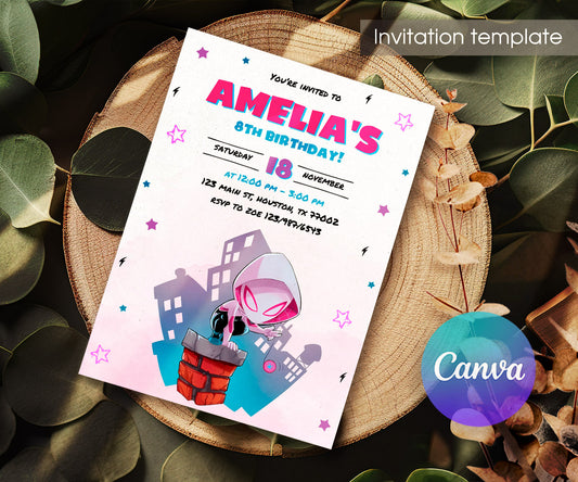 Spider Gwen Ghost Spidey customizable invitation template | Share or Print | girl | TZ135