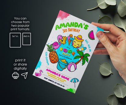 Pool Party customizable invitation template | Share or Print | girl | ZW789