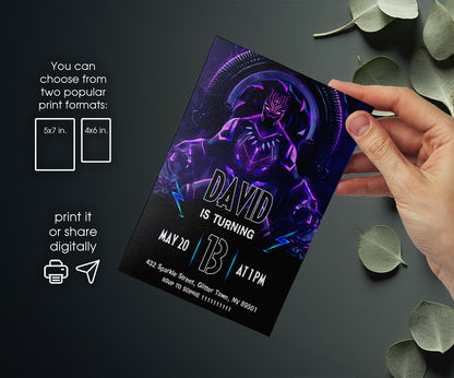 Black Panther Superhero Marvel customizable invitation template | Share or Print | boy | WL017