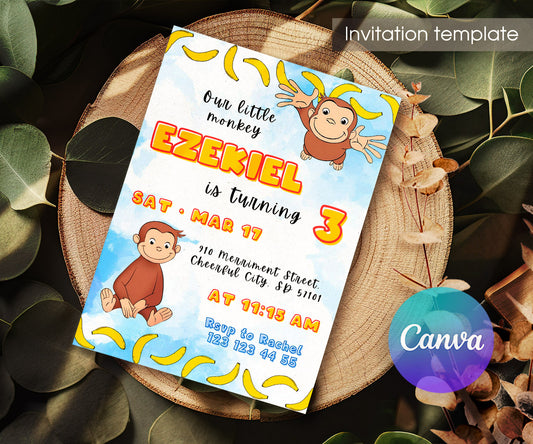 Curious George Monkey customizable invitation template | Share or Print | BA591