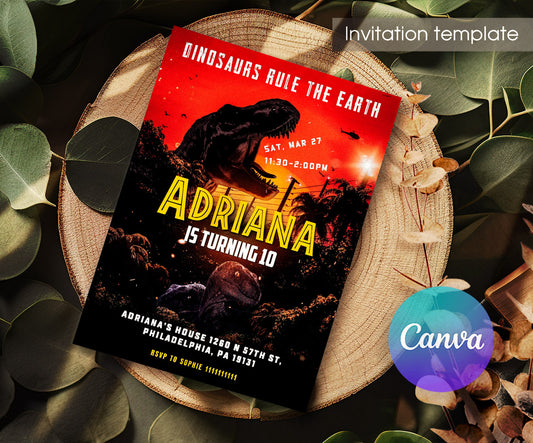 Jurassic World Dinosaur customizable invitation template | Share or Print | HM042