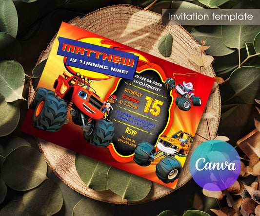 Blaze Monster Machines Trucks customizable invitation template | Share or Print | boy | ID695