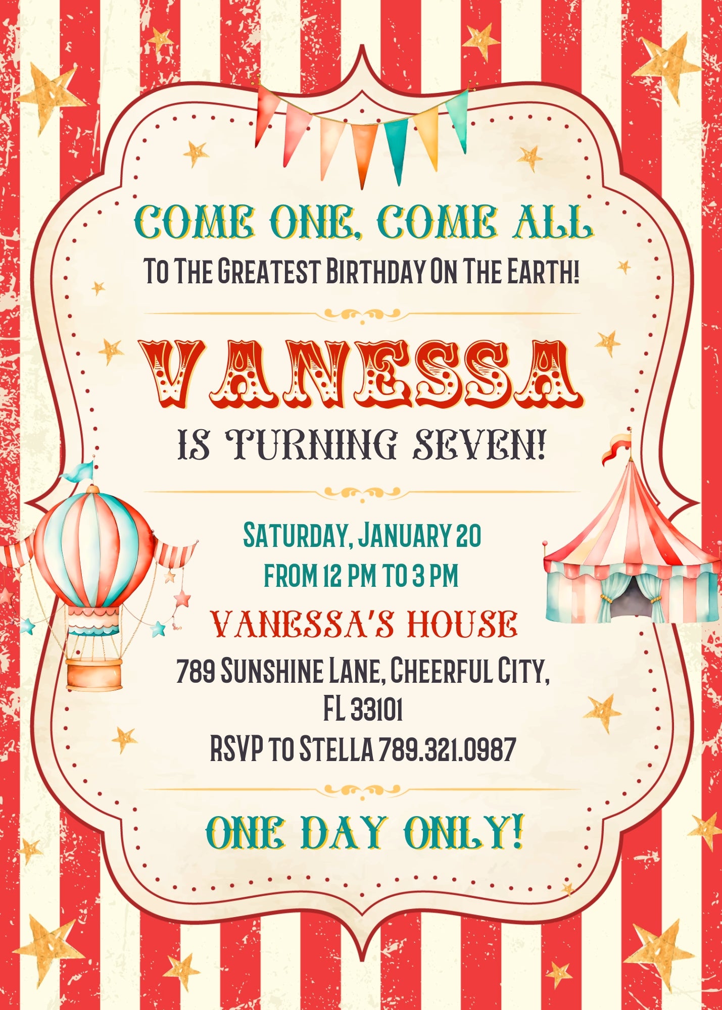 Circus Carnival customizable invitation template | Share or Print | HU930