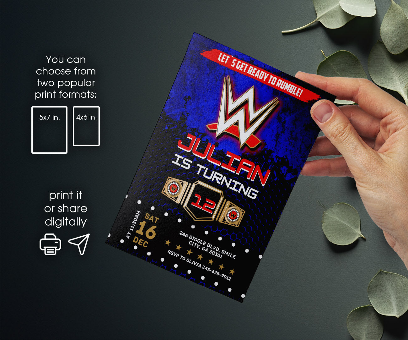 Wrestling WWE WrestleMania customizable invitation template | Share or Print | boy | PK342