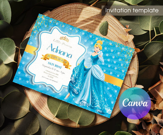Cinderella Princess customizable invitation template | Share or Print | girl | OB003