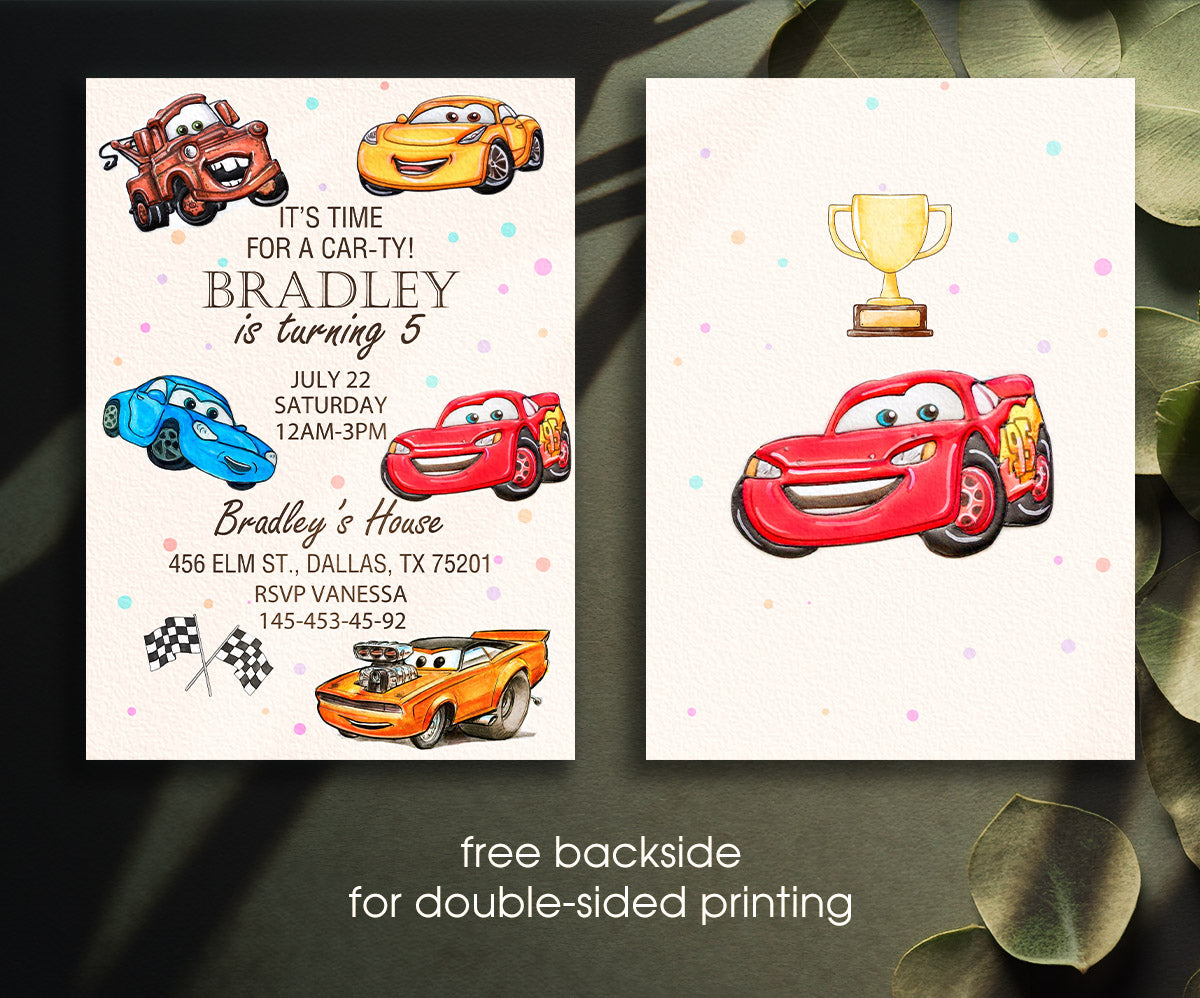 Cars Lightning McQueen customizable invitation template | Share or Print | boy | WY006