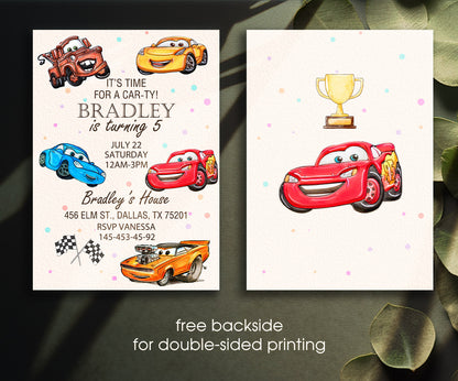 Cars Lightning McQueen customizable invitation template | Share or Print | boy | WY006