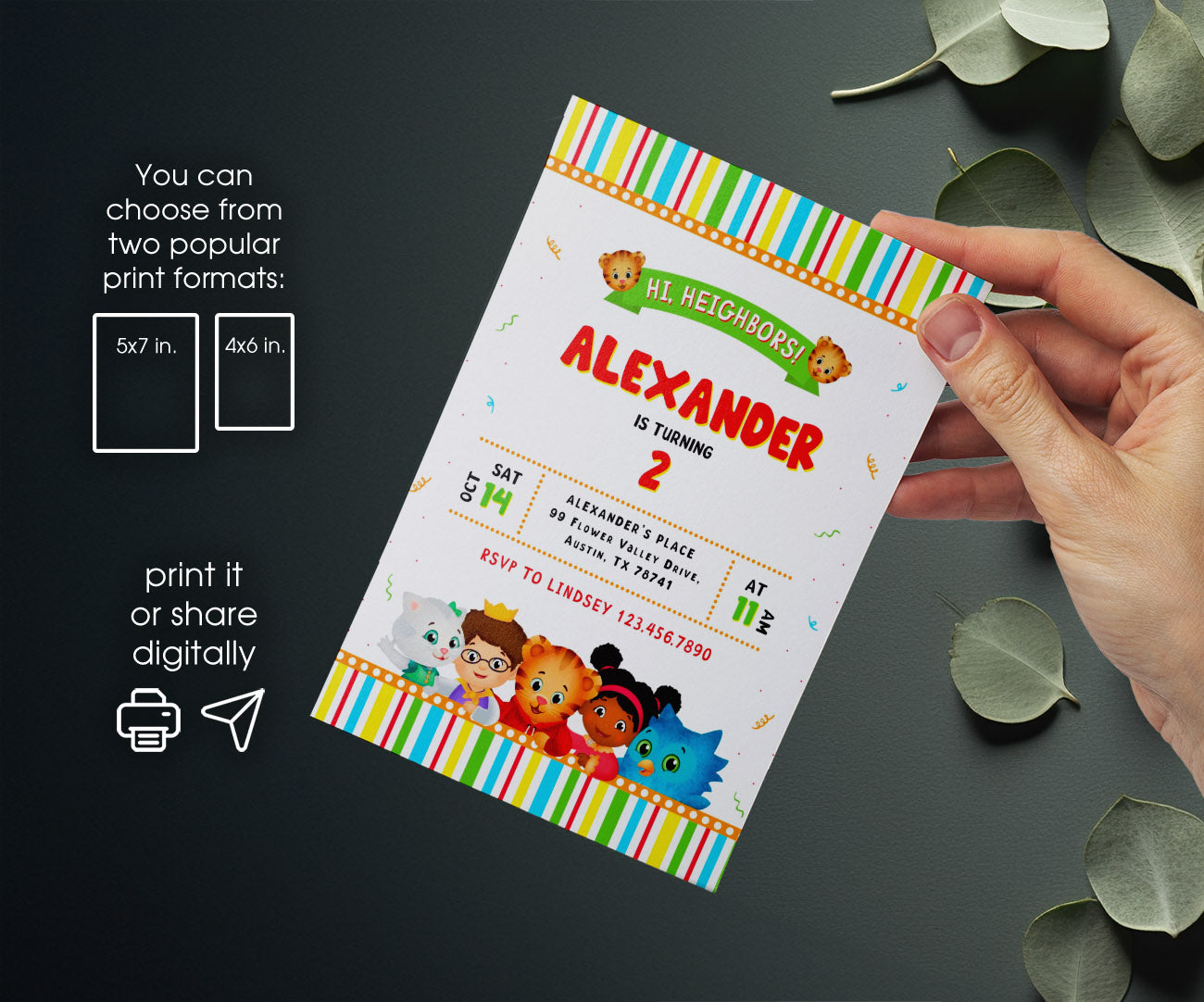 Daniel Tiger's Neighborhood customizable invitation template | Share or Print | LE426